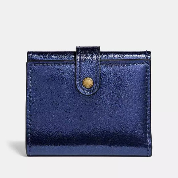 Coach Small Trifold Wallet Metallic Crinkle Leather - Picture 1 of 6